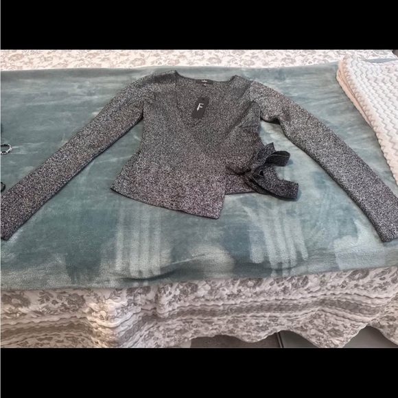 Lulu's Charcoal Knit Wrap Top - Picture 1 of 3